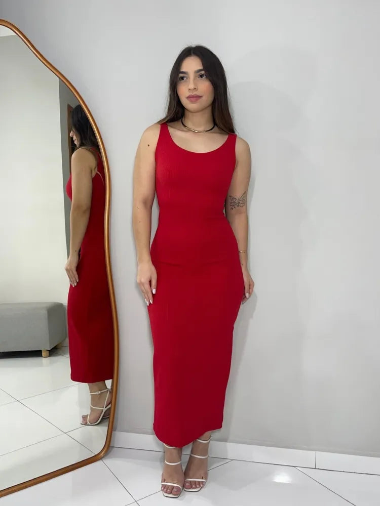 VESTIDO LUD - MIDI ALÇA GROSSA ANARRUGA