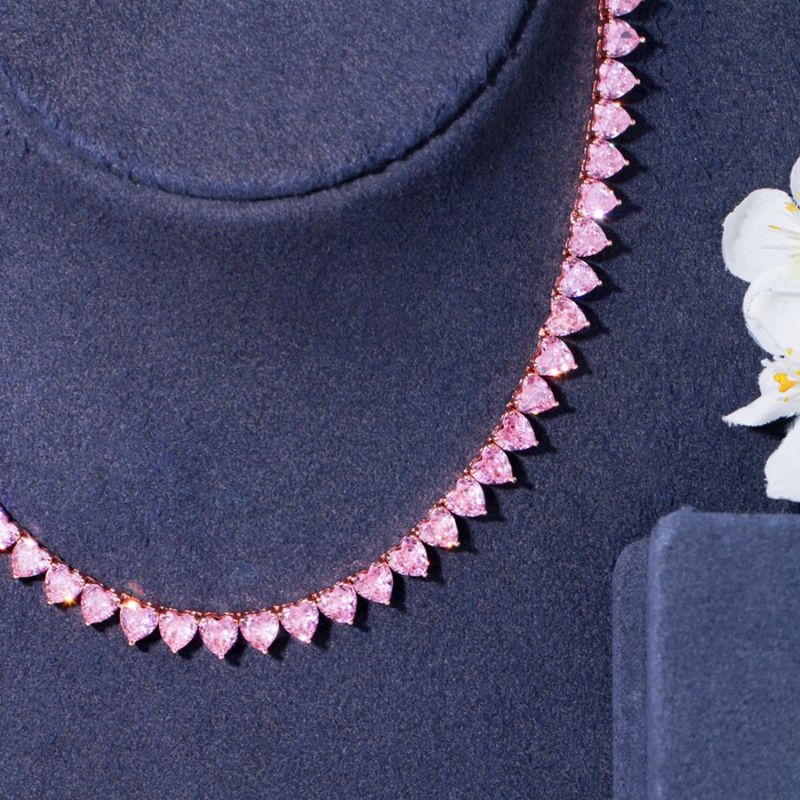 Colar Riviera com Zircônias de Coração Rosa