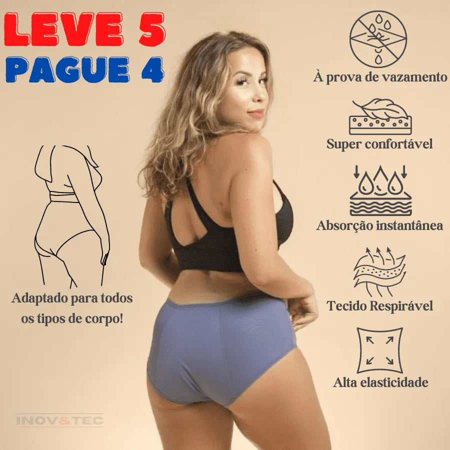 Calcinha Absorvente Protetora | Você Mais Tranquila e Confortável o Dia Todo! [Último dia de Leve 5 Pague 4 + Frete Grátis]