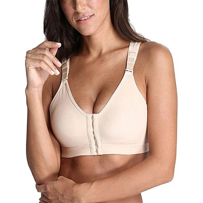 Burvogue Bras Women Seamless Padded Push Up Post-Surgery Bra Front Closure Brassiere Vest Underwear Gather Adjustable Sports Bra