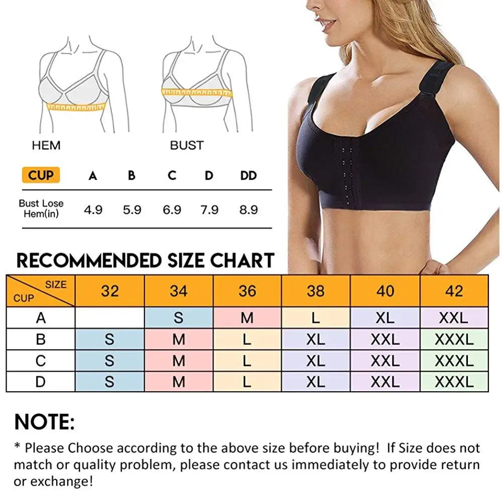 Burvogue Bras Women Seamless Padded Push Up Post-Surgery Bra Front Closure Brassiere Vest Underwear Gather Adjustable Sports Bra