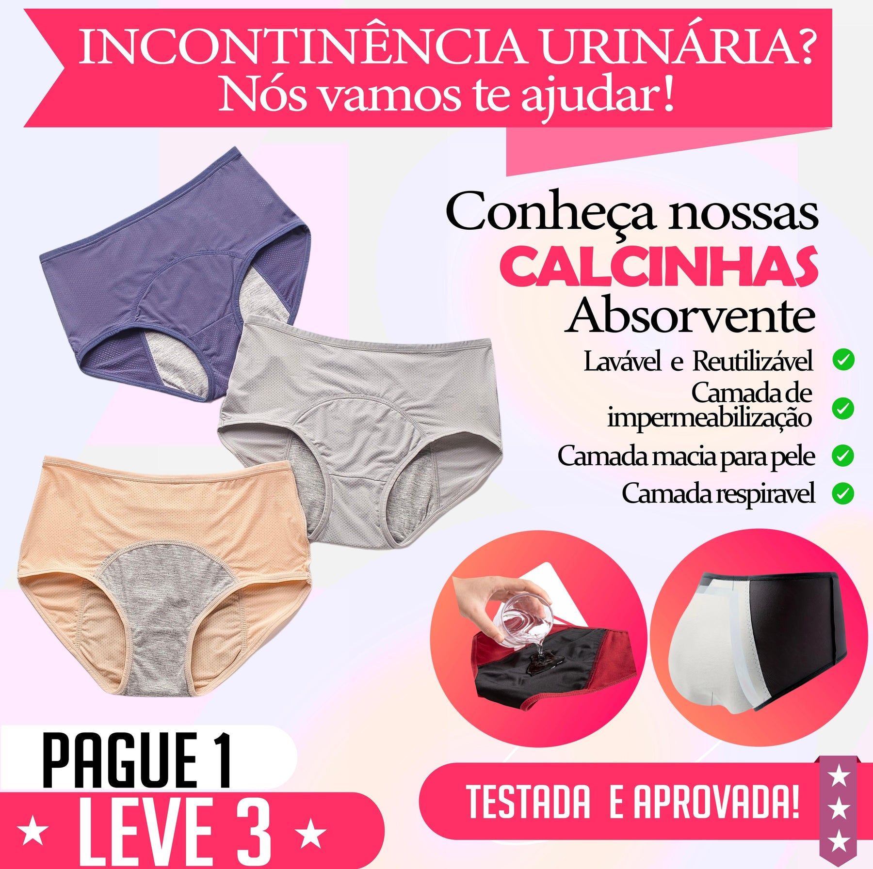 Calcinha Absorvente - DryProtect (PAGUE 1 LEVE 3)