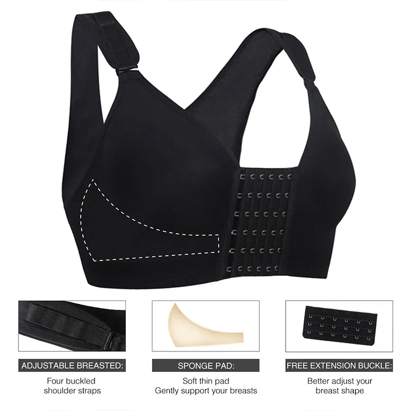 Burvogue Bras Women Seamless Padded Push Up Post-Surgery Bra Front Closure Brassiere Vest Underwear Gather Adjustable Sports Bra