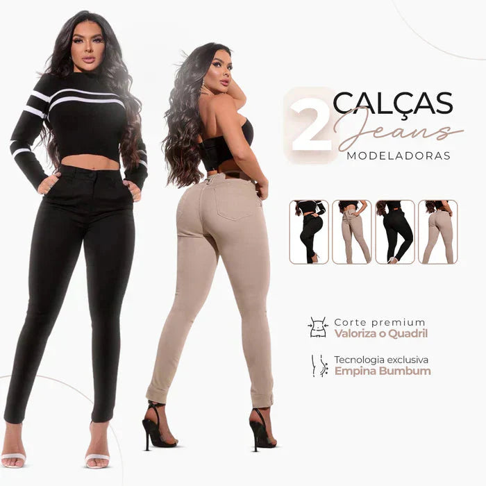 Kit 2 Calças Jeans Ultra Modeladoras - A Escolha das Famosas + 2 Cintos de Brinde